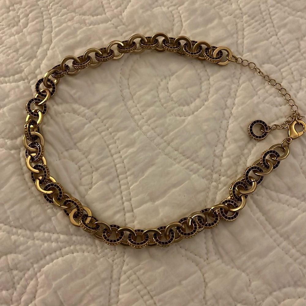WHBM Gold Tone Necklace with Red Pave Crystal